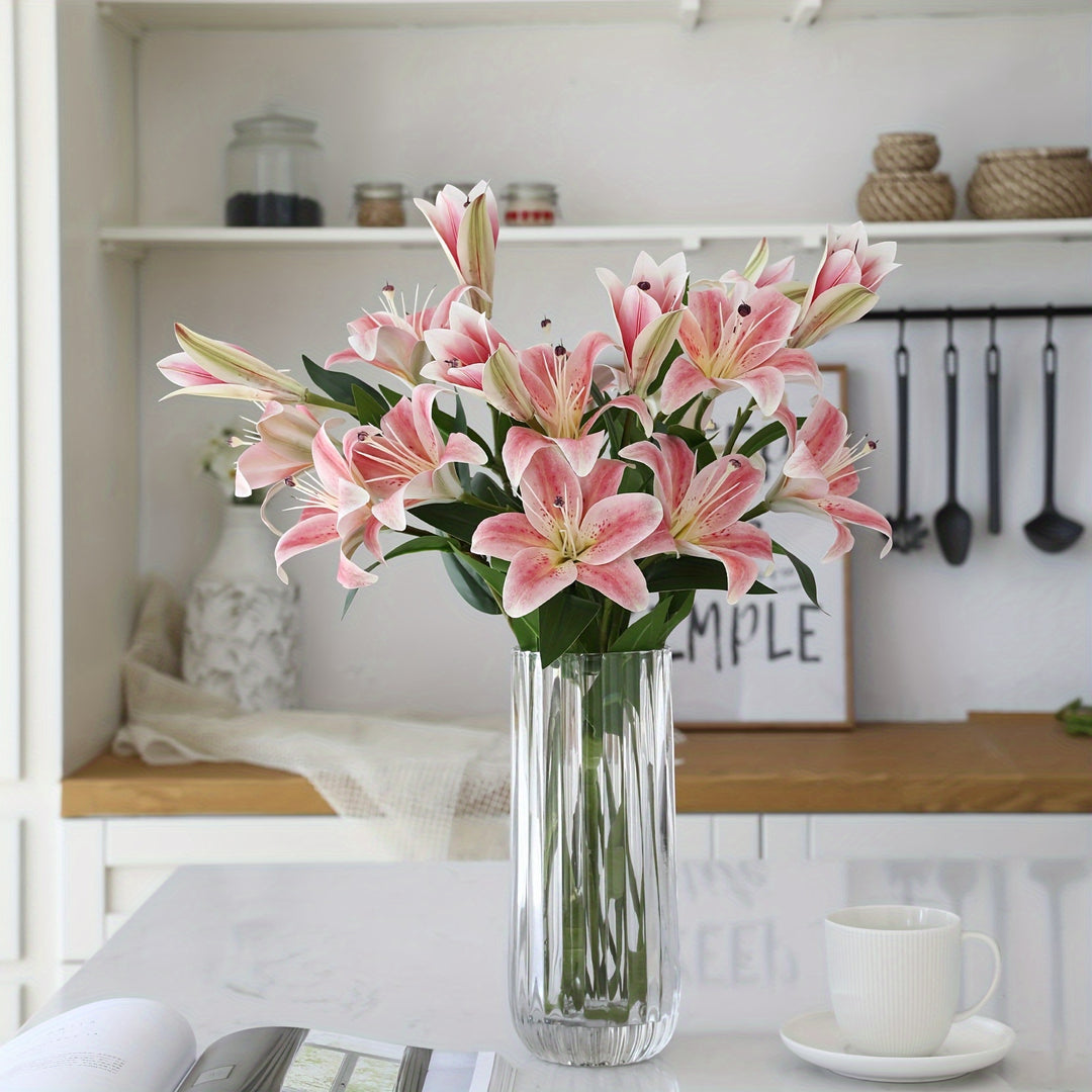 Set of 6 Realistic Artificial Silk Lily Flowers