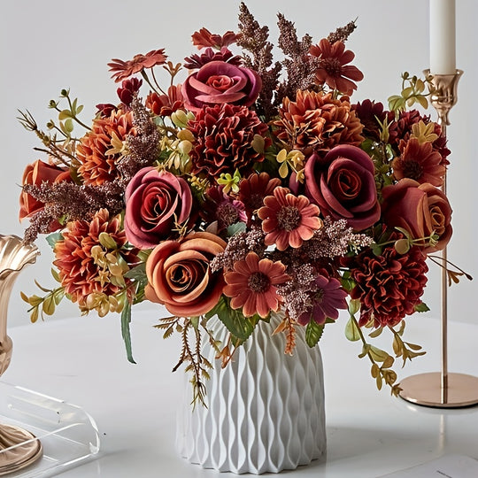 Set of 3 Colorful Artificial Peony & Chrysanthemum Bouquets