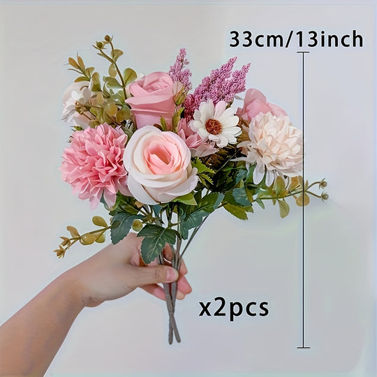 Set of 2 Realistic Peony and Rose Fabric Flowers