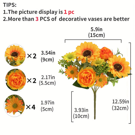 Set of 1/4 Elegant Artificial Peony and Sunflower Bouquets