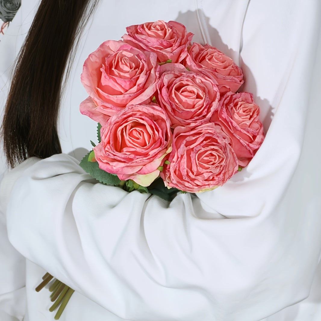 7-Piece Realistic Fire-Burned Rose Bouquet Set