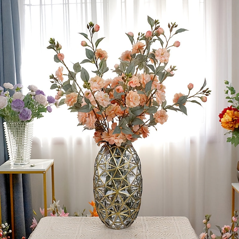 Set of 5 Elegant Silk Camellia Flowers with Long Stems