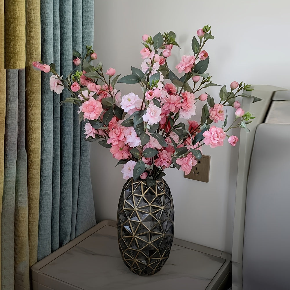 Set of 5 Elegant Pink Silk Camellia Flowers with Long Stems