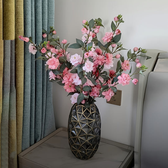 Set of 5 Elegant Pink Silk Camellia Flowers with Long Stems