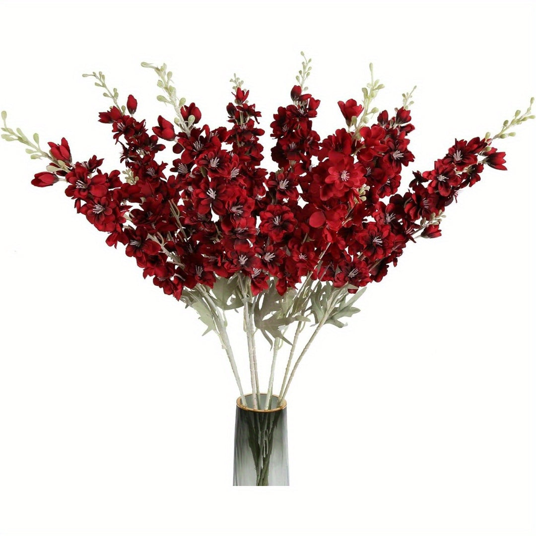 Set of 8 Long Stem Silk Delphinium Flowers - Artificial Larkspur Decor
