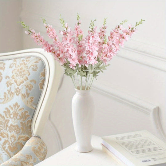 Set of 8 Long Stem Silk Delphinium Flowers - Artificial Larkspur Decor