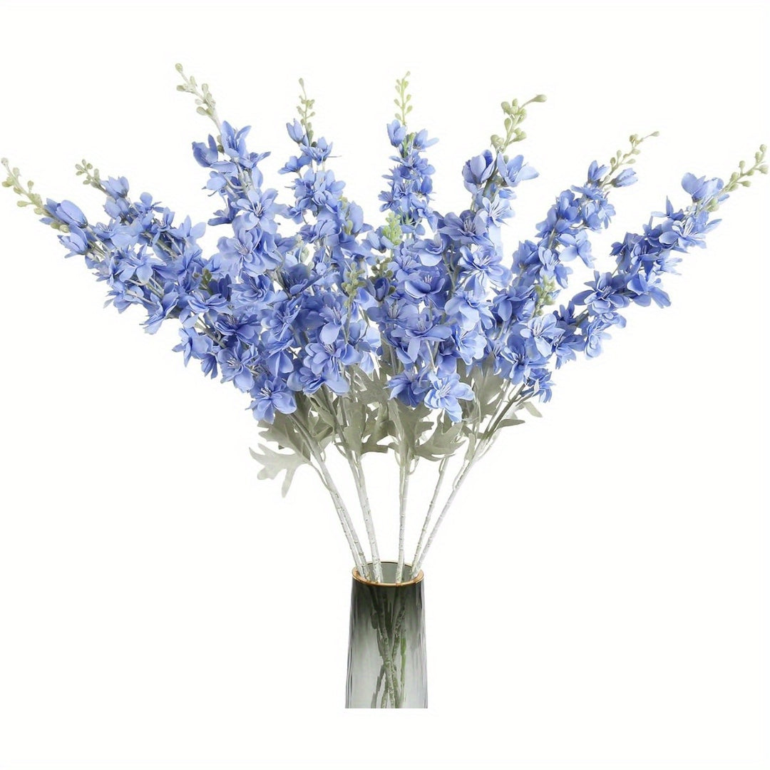 Set of 8 Long Stem Silk Delphinium Flowers - Artificial Larkspur Decor