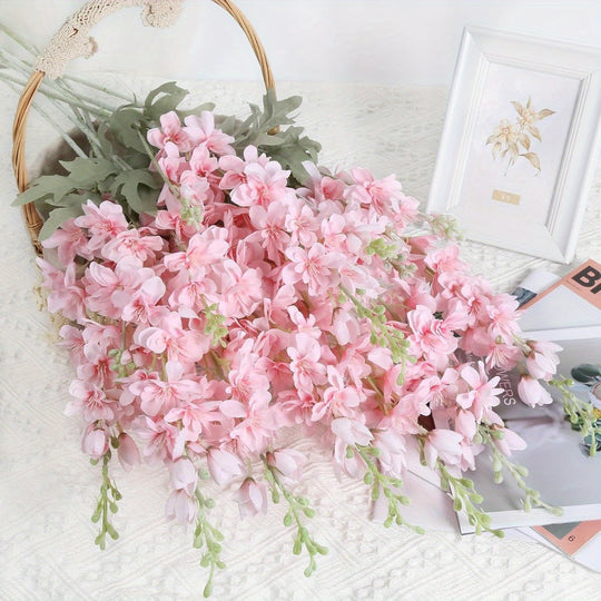 Set of 8 Long Stem Silk Delphinium Flowers - Artificial Larkspur Decor