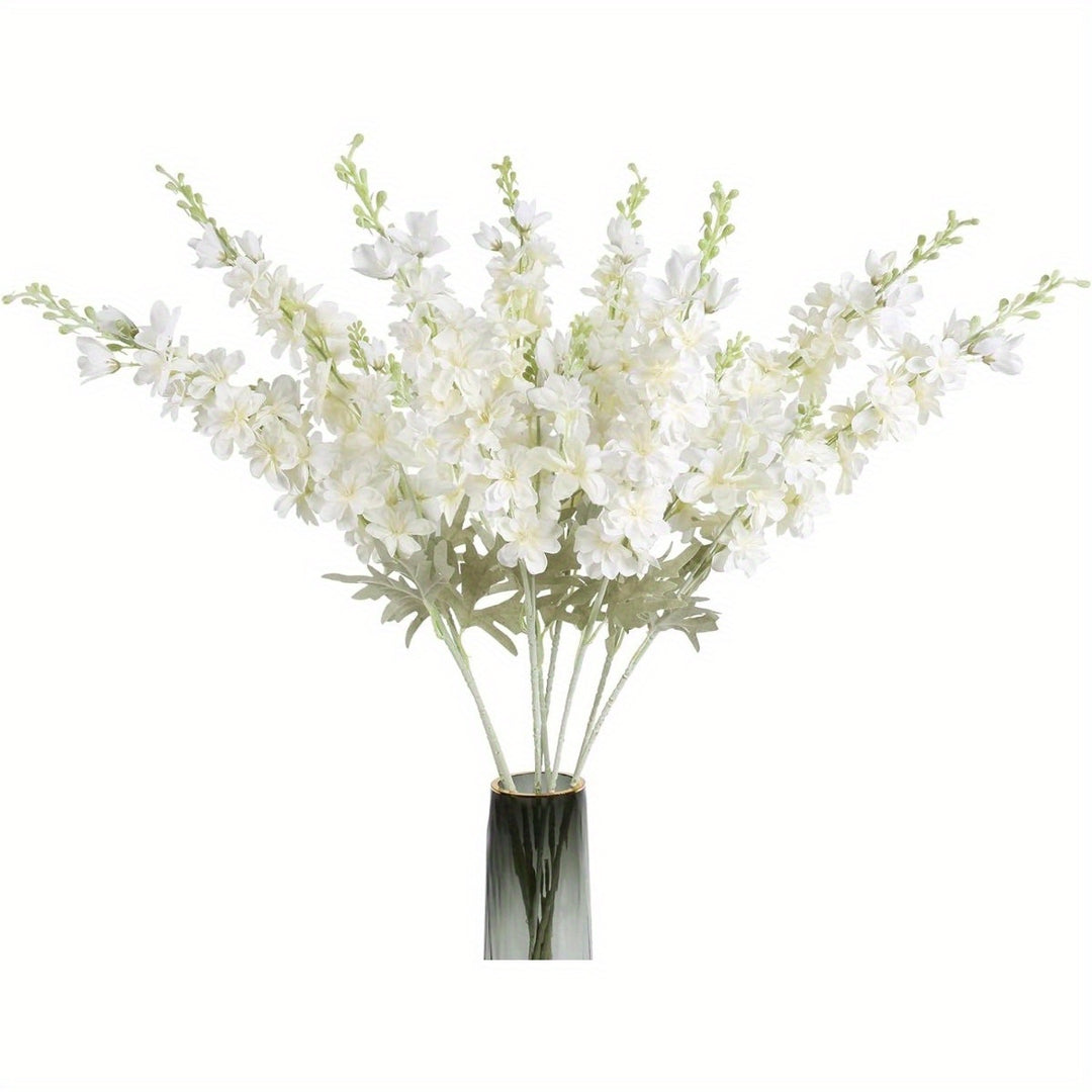 Set of 8 Long Stem Silk Delphinium Flowers - Artificial Larkspur Decor