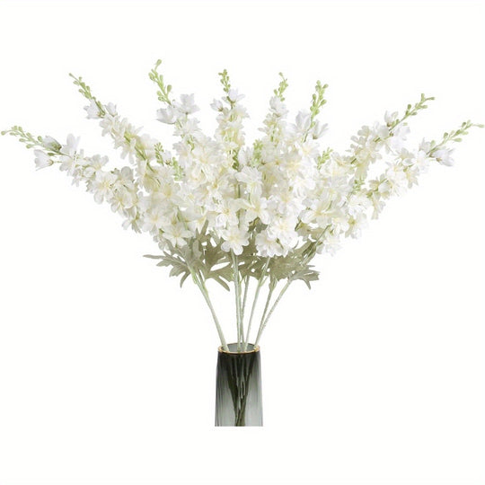 Set of 8 Long Stem Silk Delphinium Flowers - Artificial Larkspur Decor