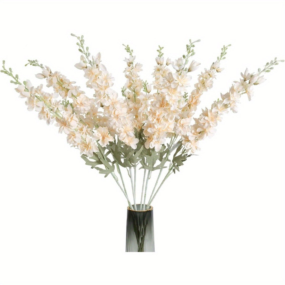 Set of 8 Long Stem Silk Delphinium Flowers - Artificial Larkspur Decor