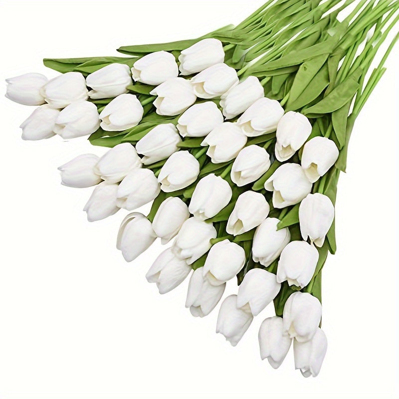 40-Piece Lifelike White Artificial Tulip Bouquet