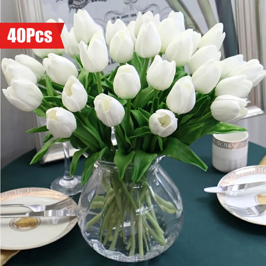 40-Piece Life-Size White Tulip Bouquet