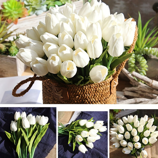 40-Piece Life-Size White Tulip Bouquet