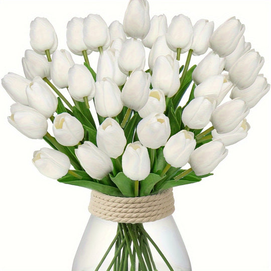 40-Piece Lifelike White Artificial Tulip Bouquet
