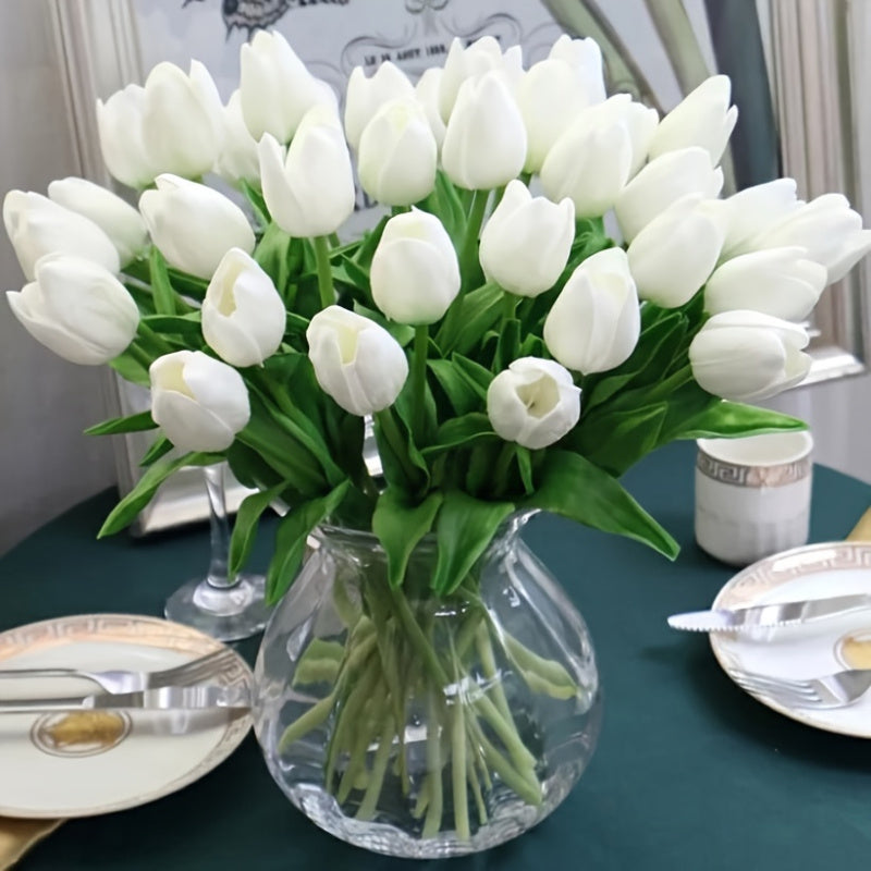 40-Piece Lifelike White Artificial Tulip Bouquet