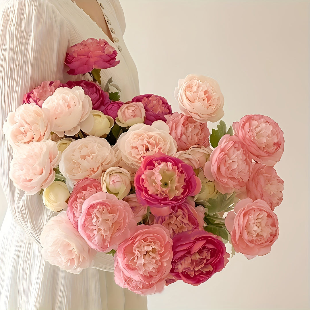 Set of 4 Premium Artificial Austin Rose Bouquets with Stems