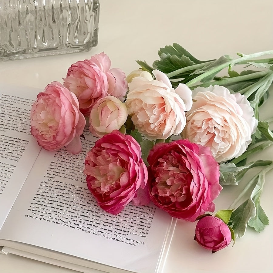 Set of 4 Premium Artificial Austin Rose Bouquets with Stems