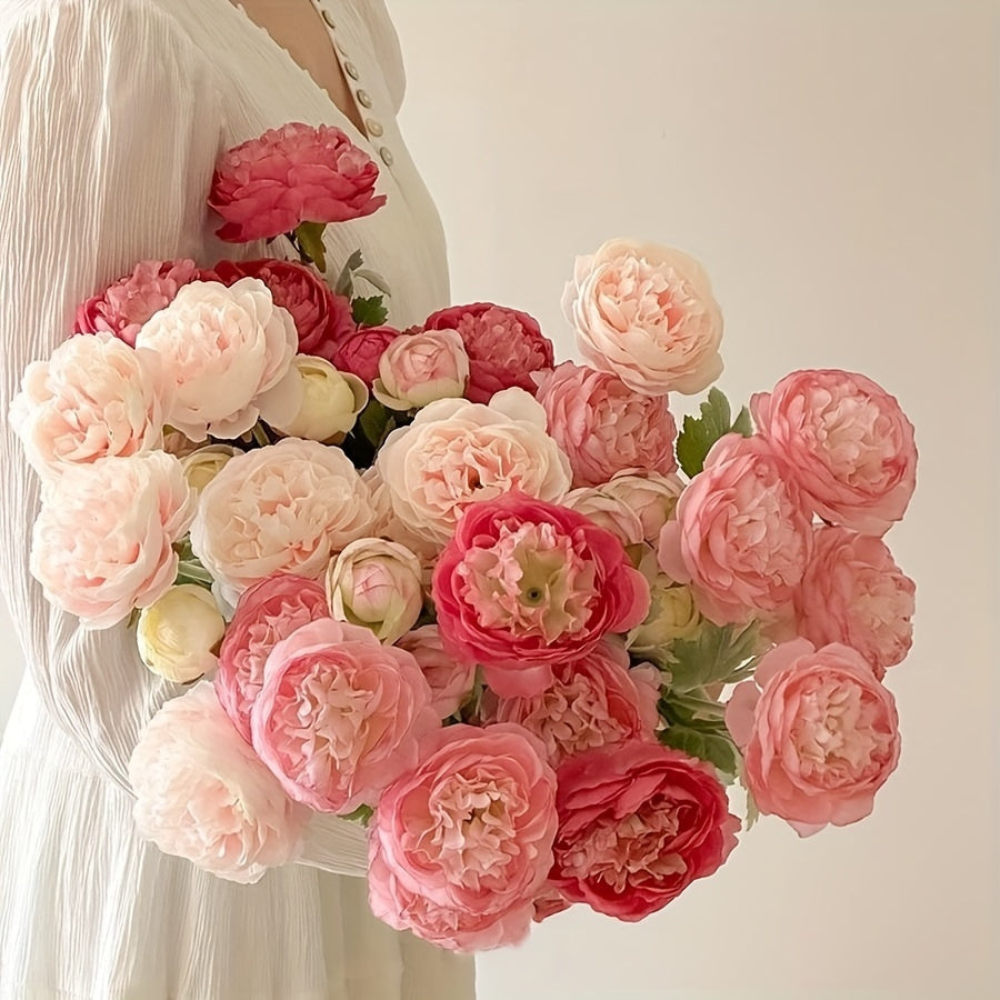 Set of 4 Premium Artificial Austin Rose Bouquets with Stems