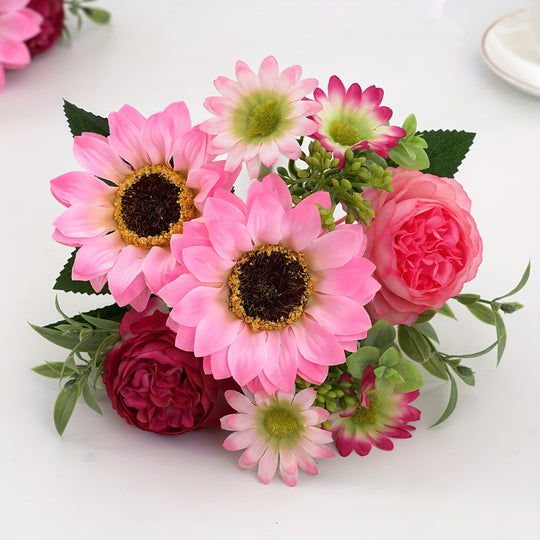Set of 1/4 Elegant Artificial Peony and Sunflower Bouquets