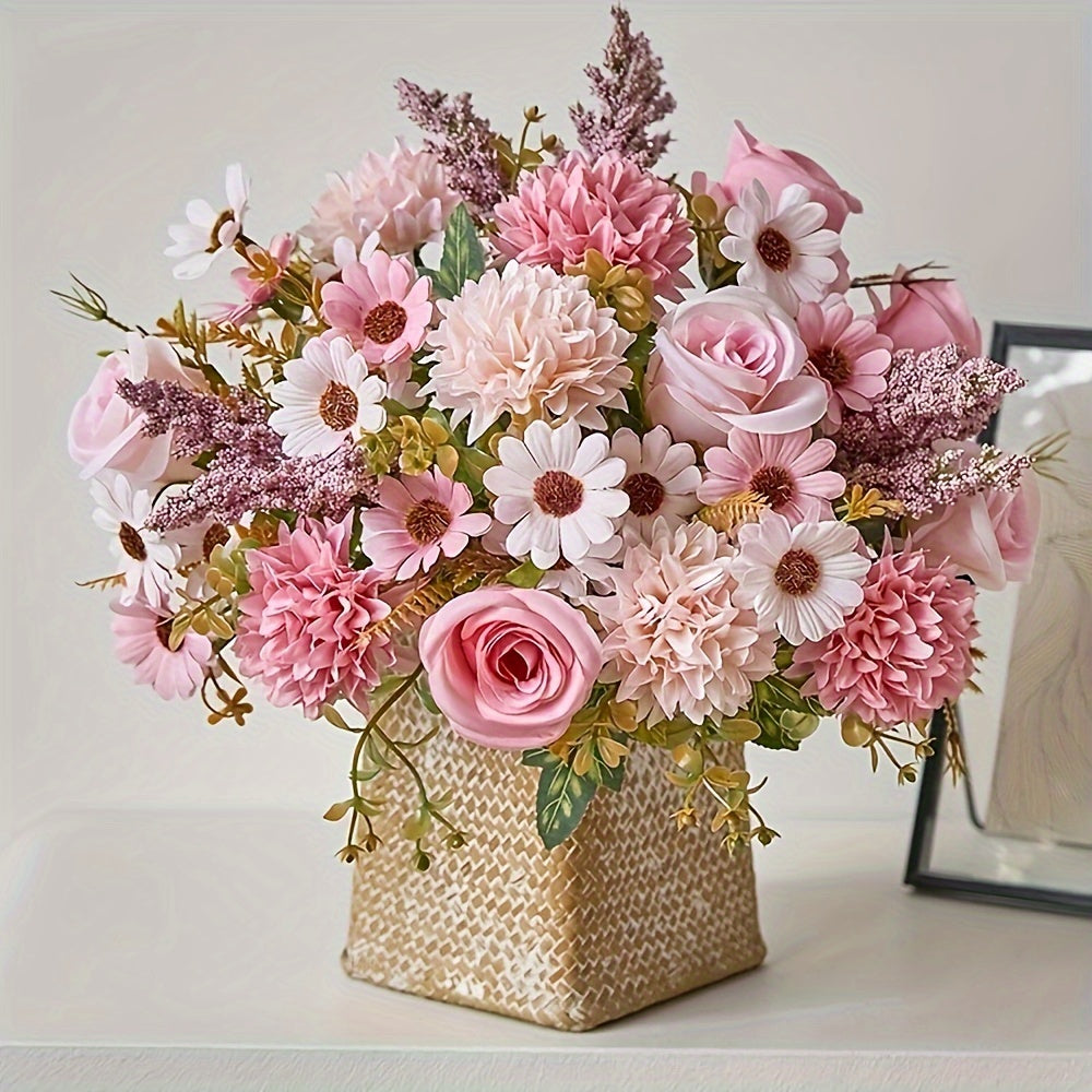 Set of 2 Realistic Peony and Rose Fabric Flowers