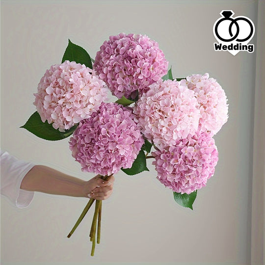Set of 3 Realistic Pink Artificial Hydrangea Bouquets with Green Stems