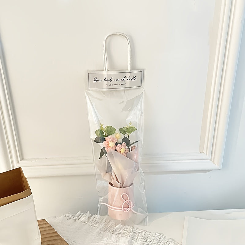 Handmade Yarn Flower Bouquet Set with Plastic Bucket