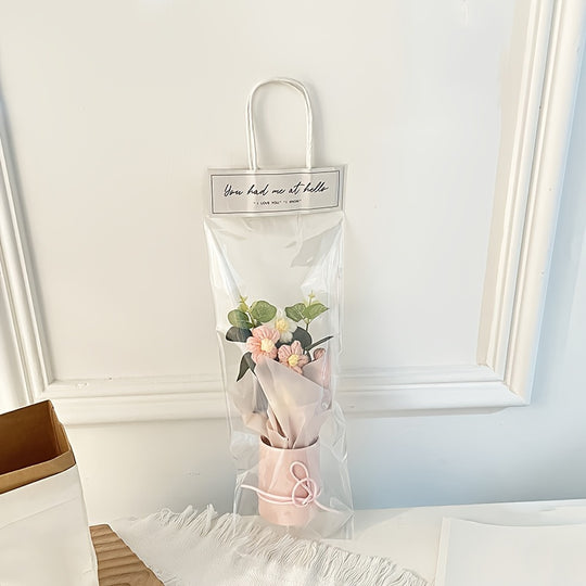 Handmade Yarn Flower Bouquet Set with Plastic Bucket