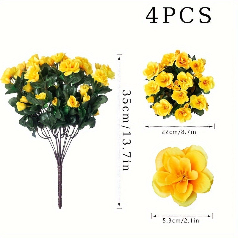 Set of 4 UV-Resistant Lifelike Yellow Camellia Artificial Flowers