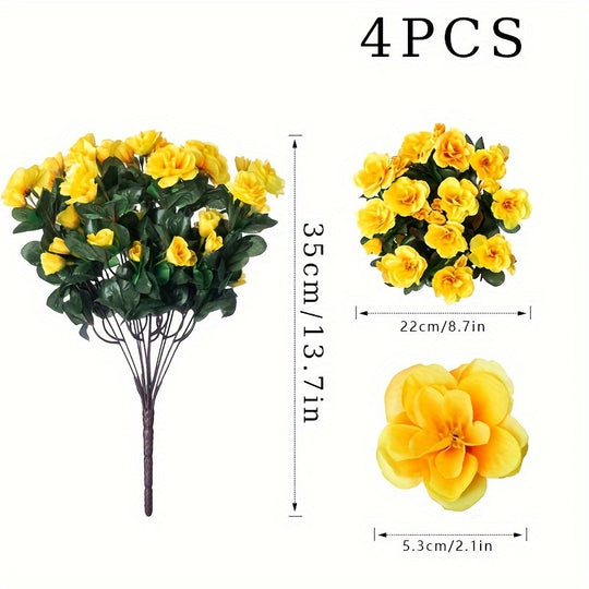 Set of 4 UV-Resistant Lifelike Yellow Camellia Artificial Flowers