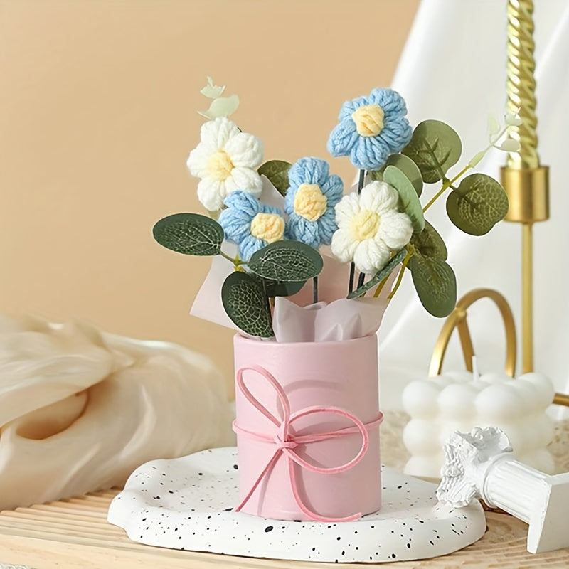 Handcrafted Decorative Artificial Flower Bouquet in Plastic Bucket - Complete Set