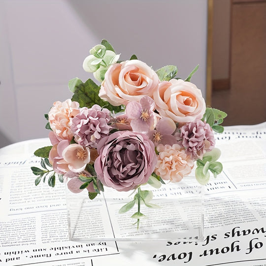 UV-Resistant Artificial Peony Bouquet with 7 Realistic Blooms
