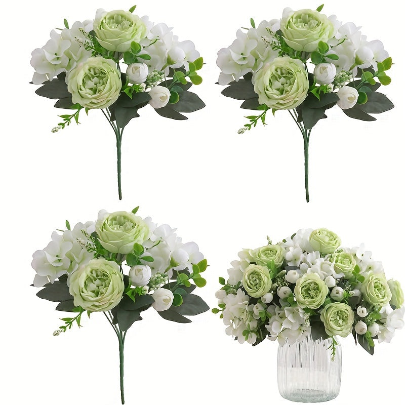 Set of 3 Silk Peony and Hydrangea Flower Bouquets