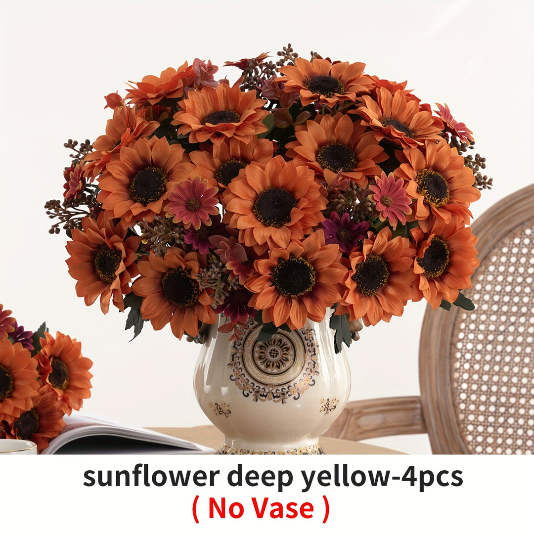 Set of 4 Elegant Artificial Peony and Sunflower Bouquets