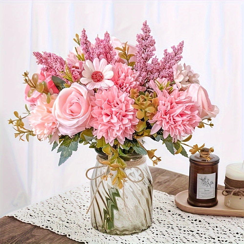 Set of 2 Realistic Peony and Rose Fabric Flowers