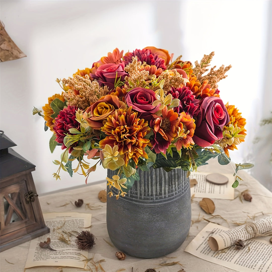 Set of 3 Colorful Artificial Peony & Chrysanthemum Bouquets