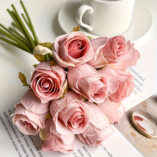 Set of 6 White Fabric Artificial Flowers