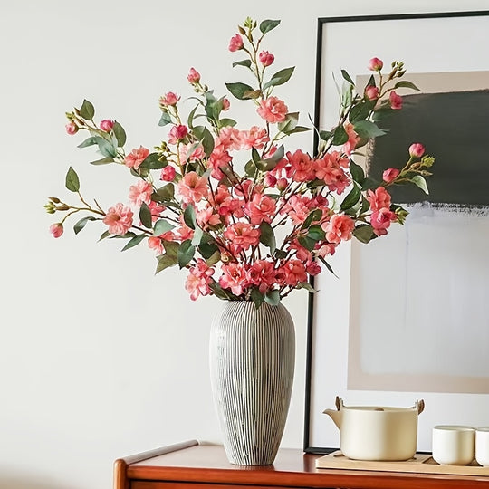 Set of 5 Elegant Pink Silk Camellia Flowers with Long Stems