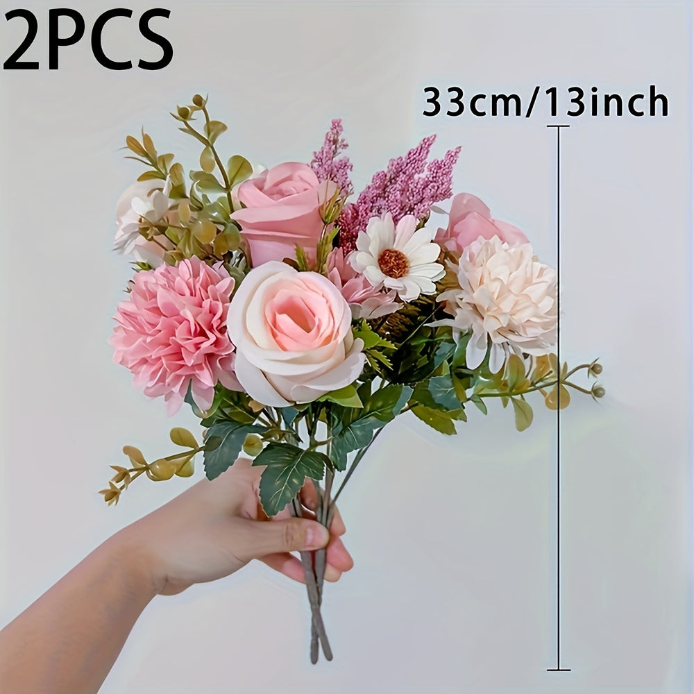 Set of 2 Realistic Peony and Rose Fabric Flowers