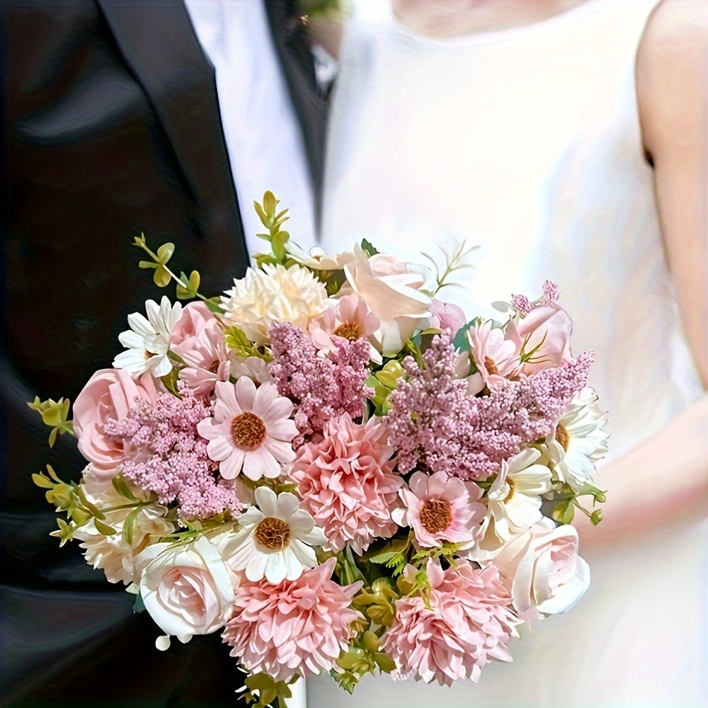 Set of 2 Realistic Peony and Rose Fabric Flowers