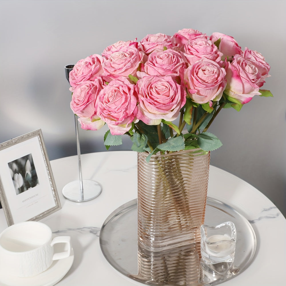 Set of 7 Realistic 6.7-Inch Fire-Burned Rose Bouquets