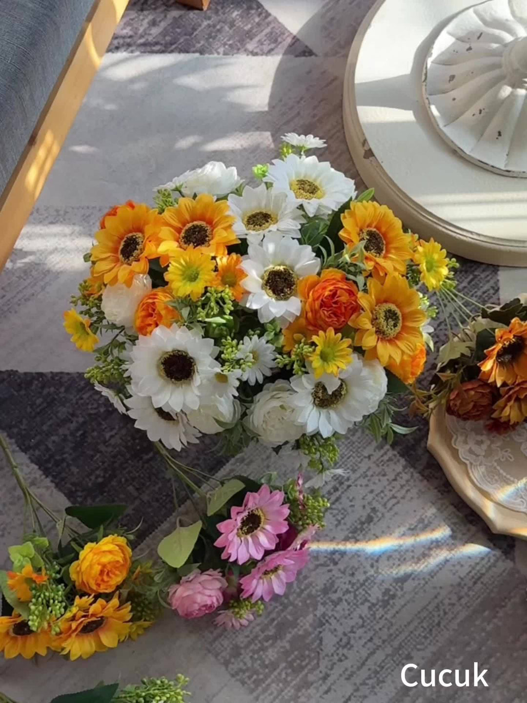 Set of 1/4 Elegant Artificial Peony and Sunflower Bouquets