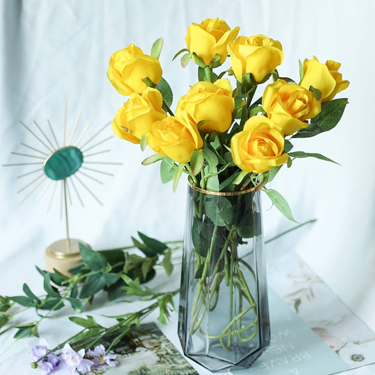 Set of 10 Artificial Yellow Rose Flowers