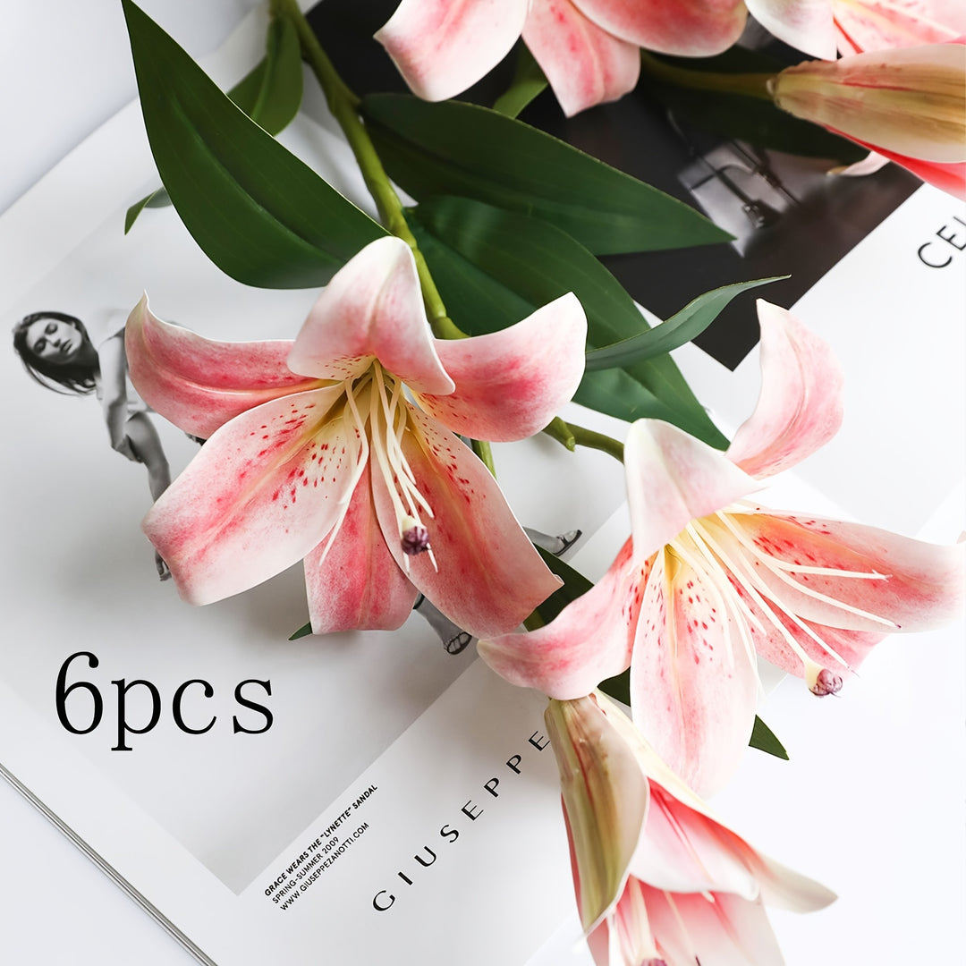 Set of 6 Realistic Artificial Silk Lily Flowers