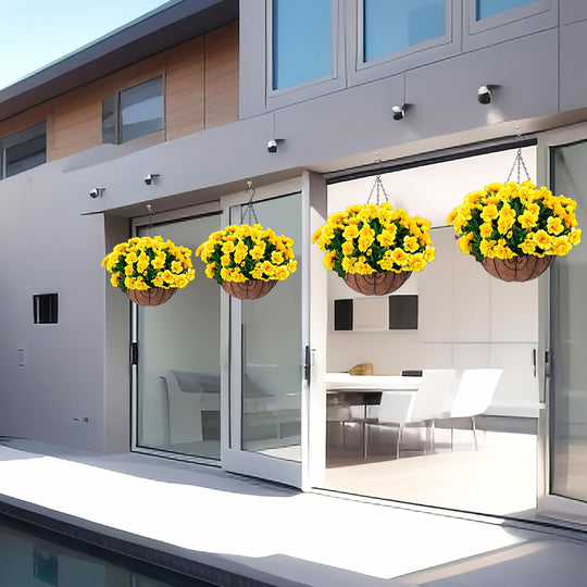 Set of 4 UV-Resistant Lifelike Yellow Camellia Artificial Flowers
