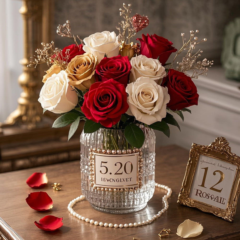 12-Piece Lifelike Artificial Rose Bouquet