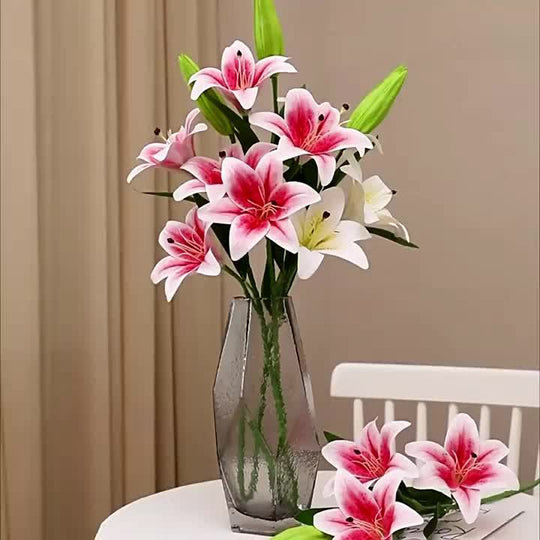 Set of 6 Realistic Artificial Silk Lily Flowers