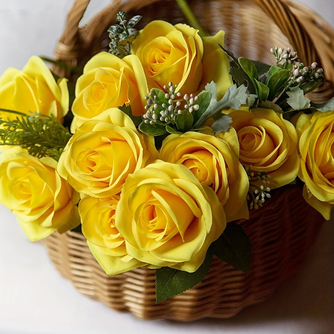 Set of 10 Yellow Artificial Rose Flowers