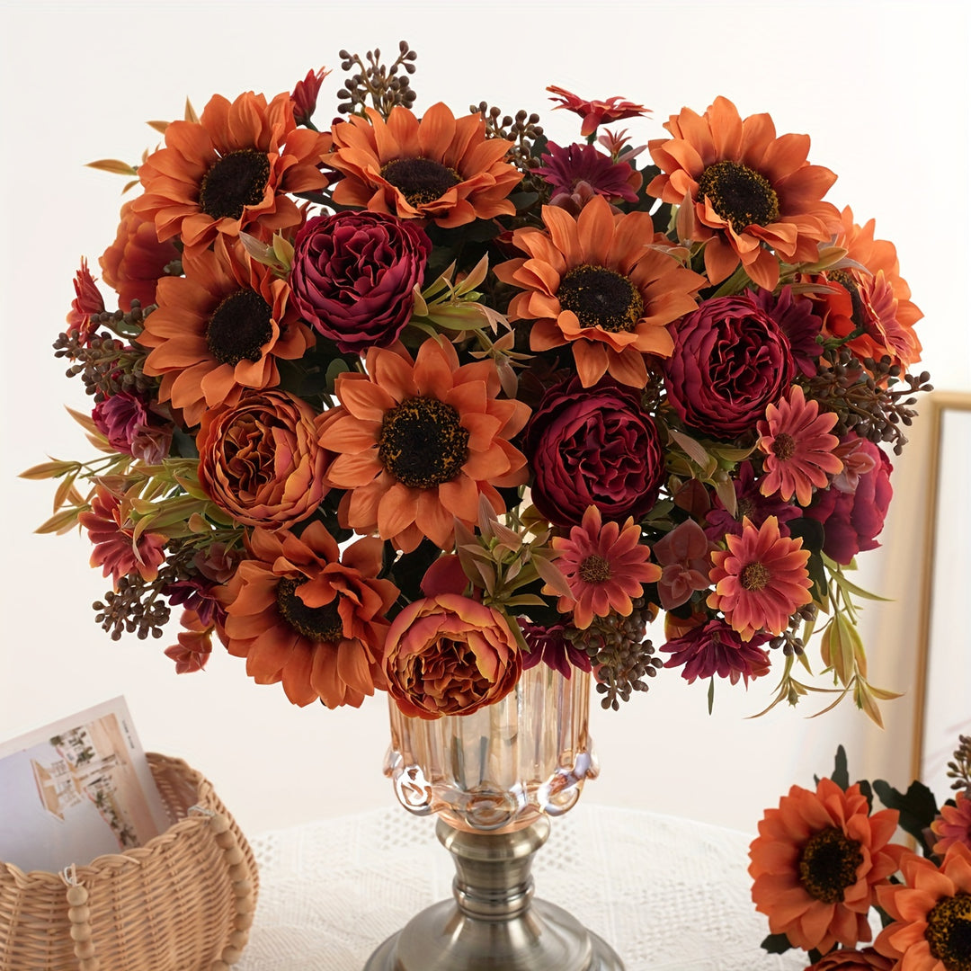 Set of 1/4 Elegant Artificial Peony and Sunflower Bouquets