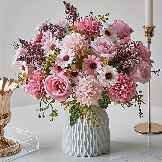 Set of 2 Realistic Peony and Rose Fabric Flowers
